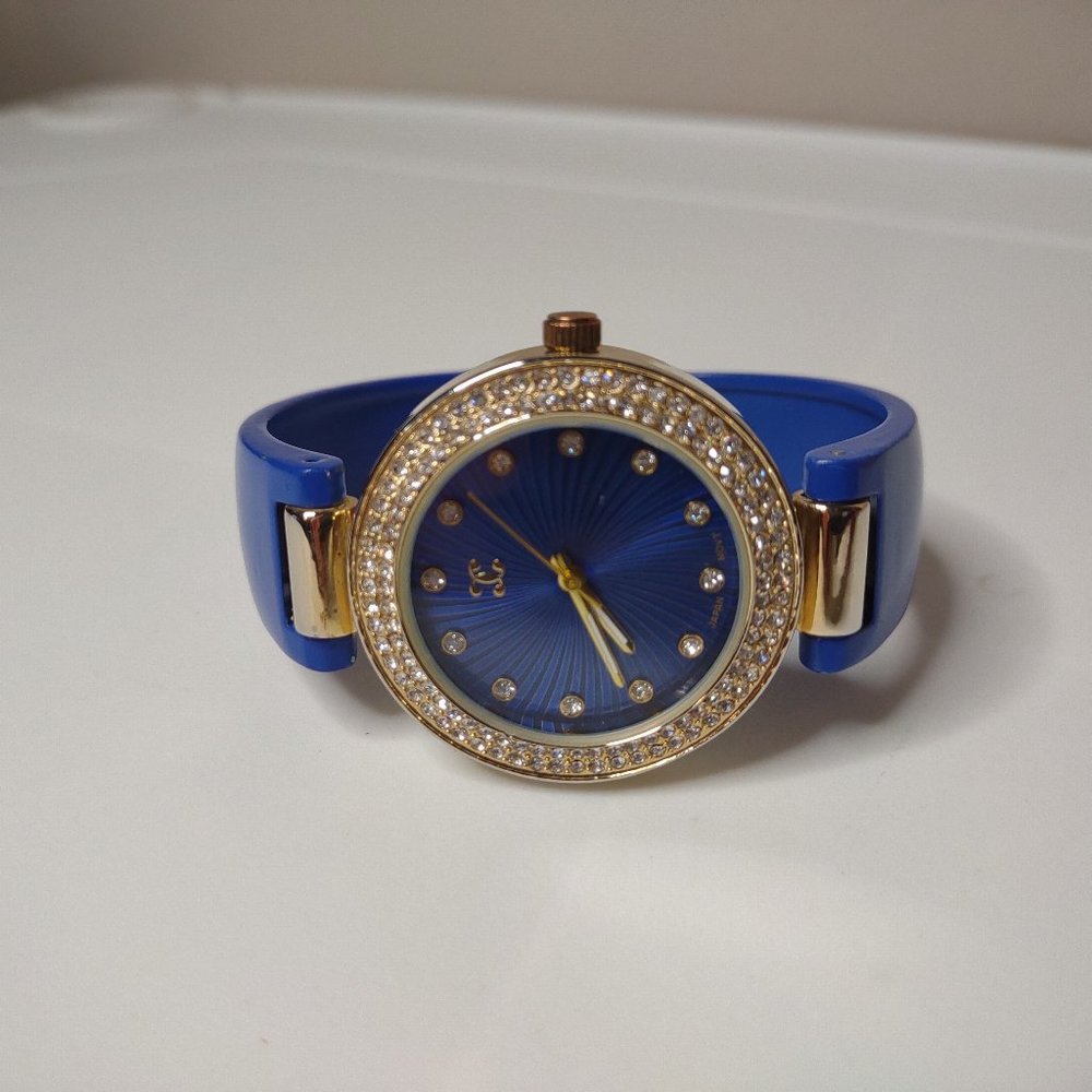 Blue And Gold Tone 6 Inch Cuff Watch